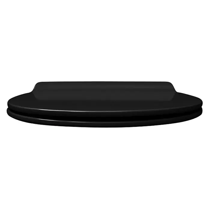 Poseidon WC-Sitz Montreal - Duroplast, Schwarz, Mit Absenkautomatik - Eine Nahaufnahme eines schwarzen, runden Toilettensitzes mit glatter Oberfläche.