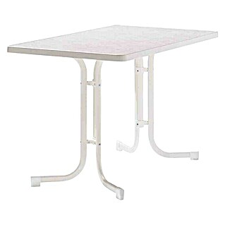Sieger Gartentisch mit Dekorplatte  (L x B x H: 115 x 70 x 72 cm, Klappbar, Weiß, Stahl, Pulverbeschichtet)