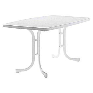 Sieger Gartentisch mit Dekorplatte (L x B x H: 150 x 90 x 72 cm, Weiß, Stahl, Pulverbeschichtet, Klappbar)