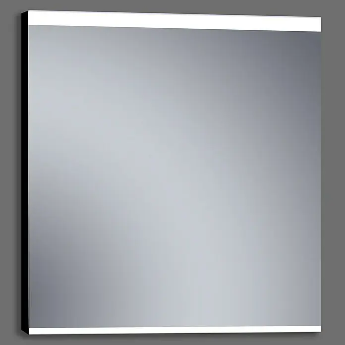 Camargue Espejo con luz París - 80 x 80 cm, Negro - La imagen muestra un espejo cuadrado con iluminación LED en la parte superior e inferior. El espejo tiene un marco negro estrecho.