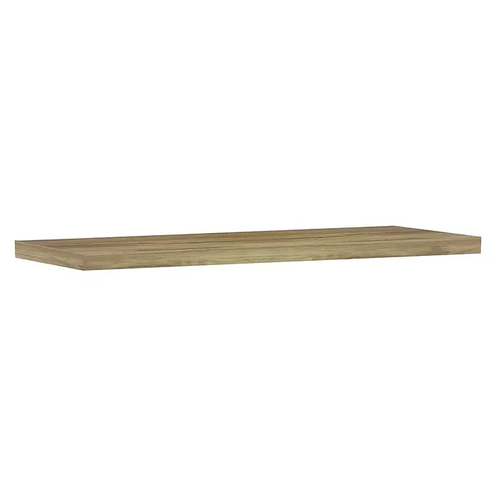 Encimera para lavabo Atlantis - L x An x Al: 46 x 100 x 3 cm, Miel - Detalle de un estante flotante de madera con una cálida veta, que ofrece una estética natural y minimalista para cualquier habitación.