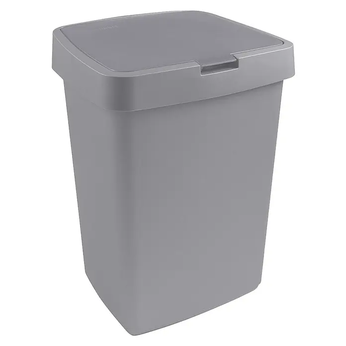 Sunware Standard Mülleimer Delta - 25 l, Grau, Kunststoff - Ein grauer, eckiger Abfalleimer mit einem Deckel in der gleichen Farbe, perfekt für Küche oder Büro. Das schlichte Design passt zu jeder Einrichtung.