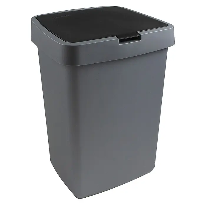 Sunware Standard Mülleimer Delta - 25 l, Metallgrau/Schwarz, Kunststoff - Grauer Abfalleimer mit schwarzem Deckel. Ideal für Küche oder Büro, praktische Lösung für Abfallentsorgung.