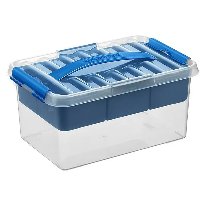 Sunware Aufbewahrungsbox Q-Line - L x B x H: 30 x 20 x 14 cm, Kunststoff, Transparent/Blau - Blaue Aufbewahrungsbox aus Kunststoff mit transparentem Deckel, ideal für die Organisation verschiedener Gegenstände im Haushalt.