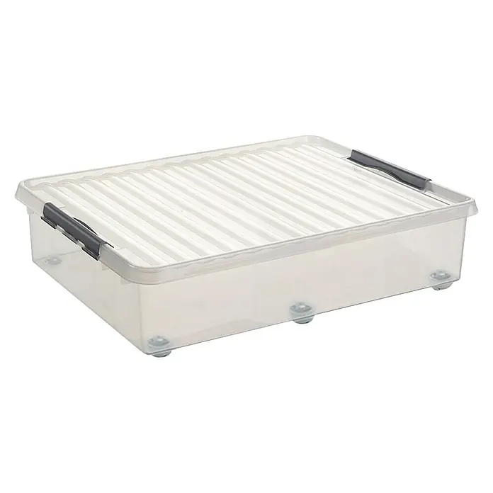Sunware Aufbewahrungsbox Q-Line mit Rollen - L x B x H: 80 x 50 x 20 cm, Kunststoff, Transparent - Aufbewahrungsbox aus transparentem Kunststoff mit Deckel und Griffen, ideal für die Organisation und platzsparende Lagerung.
