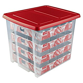 Sunware Aufbewahrungsbox Nesta für Weihnachtskugeln (Passend für: 64 Christbaumkugeln ( Ø 70 - 80 mm), L x B x H: 46 x 36,5 x 36,5 cm, Kunststoff, Transparent, Deckelfarbe: Rot)