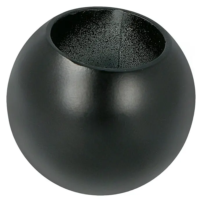 Expo Ambiente Endstück Ball - Schwarz, Geeignet für: Gardinenstangen Ø 20 mm, 2 Stk. - Nahaufnahme einer schwarzen, kugelförmigen Vase mit Öffnung, ideal für Blumenarrangements oder als dekoratives Element.
