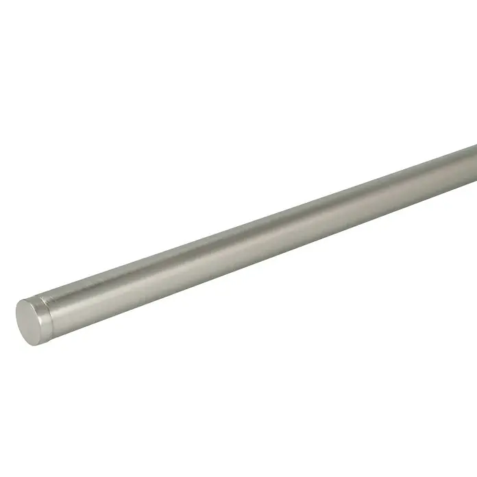 Expo Ambiente Endstück Turn - Edelstahloptik, Geeignet für: Gardinenstangen Ø 20 mm - Nahaufnahme einer robusten, silbernen Metallstange, ideal für industrielle Anwendungen oder als moderne architektonische Akzente.