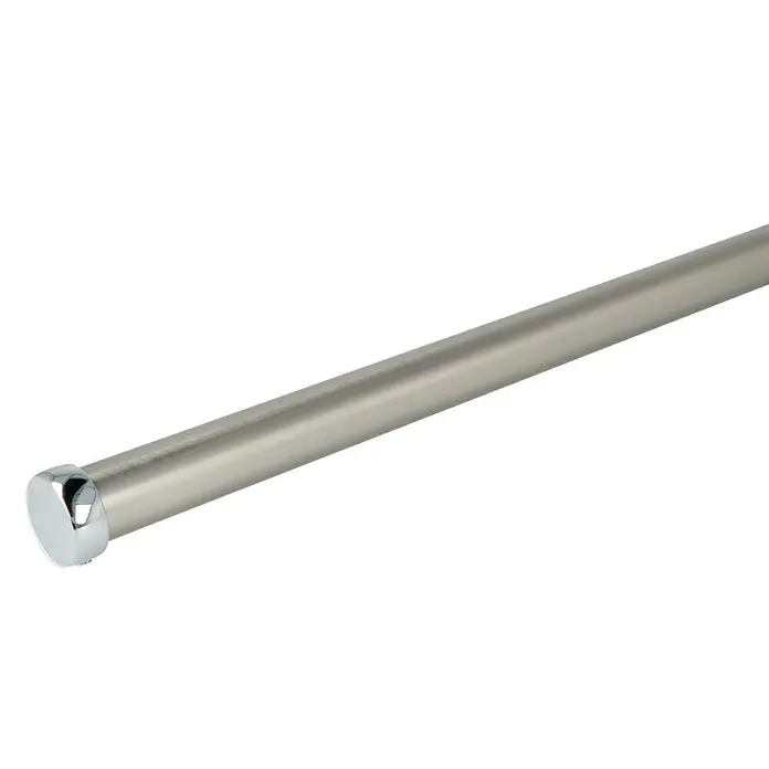 Expo Ambiente Endstück Cap-Noble - Chrom, Geeignet für: Gardinenstangen Ø 20 mm - Detailaufnahme einer silberfarbenen Duschstange mit glänzendem Endstück, ideal für jedes Badezimmer. Robuste Ausführung garantiert lange Haltbarkeit.