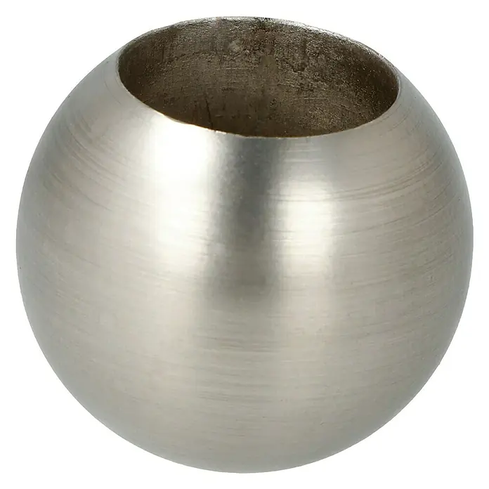 Expo Ambiente Endstück Ball - Edelstahloptik, Geeignet für: Gardinenstangen Ø 20 mm, 2 Stk. - Kugel aus gebürstetem Metall mit einer kreisförmigen Öffnung oben, ideal als dekoratives Element.