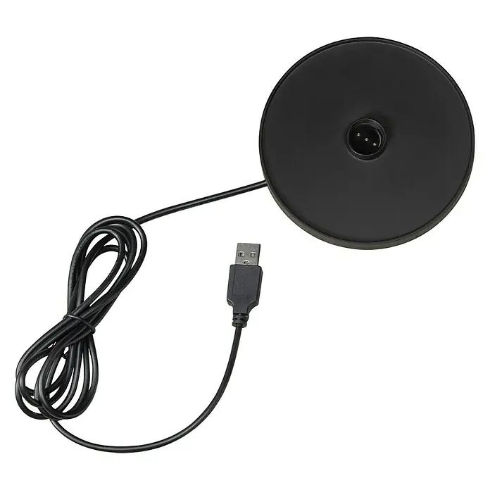 Konstsmide Akku-Tischleuchte Positano - 2,2 W, Weiß, Warmweiß - Schwarze Ladestation mit USB-Kabel für elektronische Geräte, ideal für den Schreibtisch oder Nachttisch. Das kompakte Design sorgt für Ordnung.