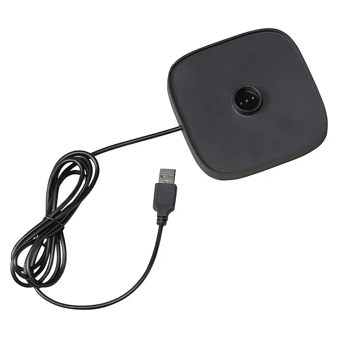 Konstsmide Akku-Tischleuchte Capri - 2,2 W, Weiß - Quadratische, schwarze Ladestation mit USB-Kabelanschluss. Ideal zum Aufladen verschiedener Geräte.
