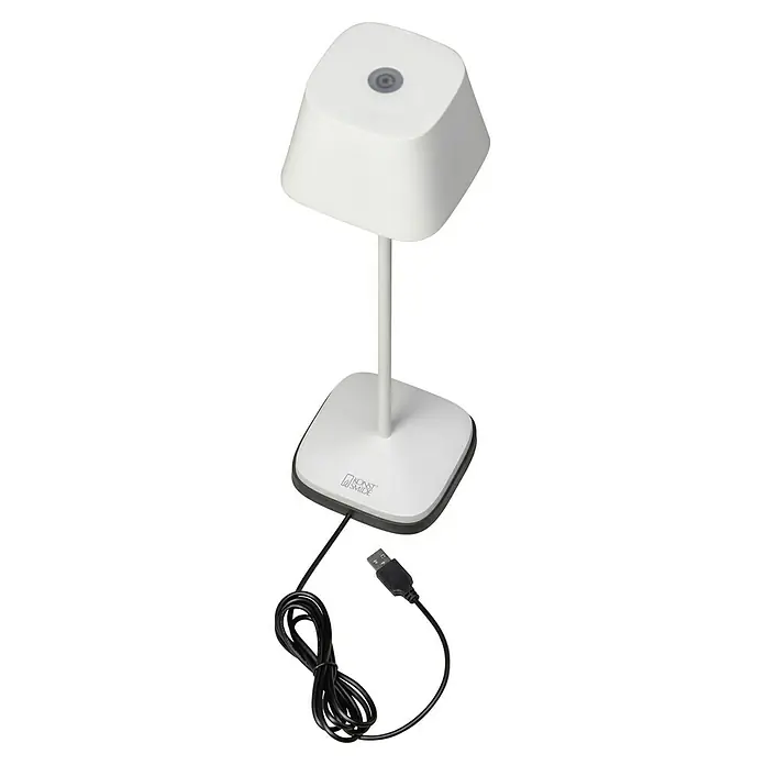 Konstsmide Akku-Tischleuchte Capri - 2,2 W, Weiß - Modern gestaltete LED-Tischleuchte in Weiß mit USB-Anschluss für stilvolle Beleuchtung und einfache Stromversorgung.