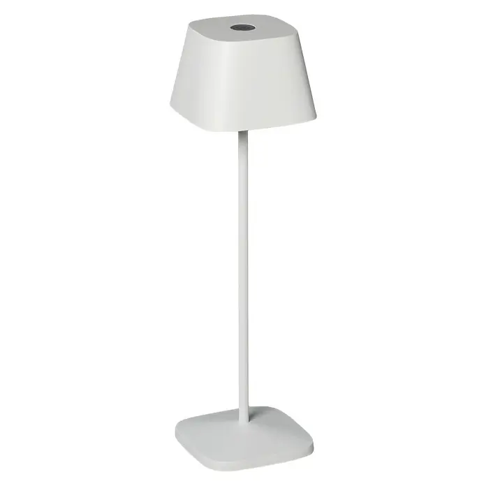 Konstsmide Akku-Tischleuchte Capri - 2,2 W, Weiß - Elegante, weiße Tischleuchte mit quadratischem Schirm und Fuß, die ein modernes Ambiente schafft. Perfekt für Nachttische oder Schreibtische.