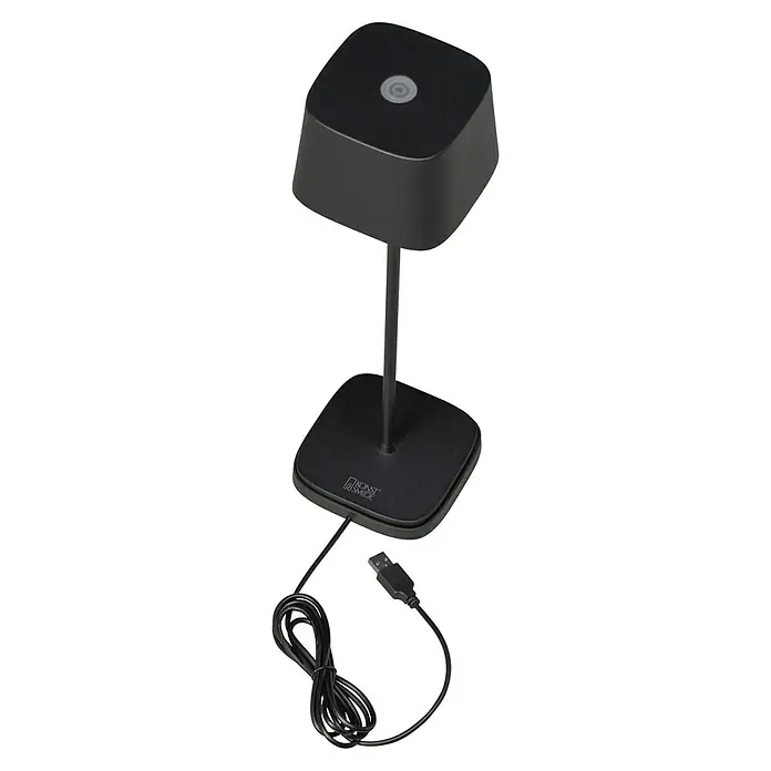 Konstsmide Akku-Tischleuchte Capri - 2,2 W, Schwarz - Schwarze Tischleuchte von Konstsmide mit USB-Anschluss und einem Schalter auf der Oberseite. Eine moderne Lampe für Ihr Zuhause.