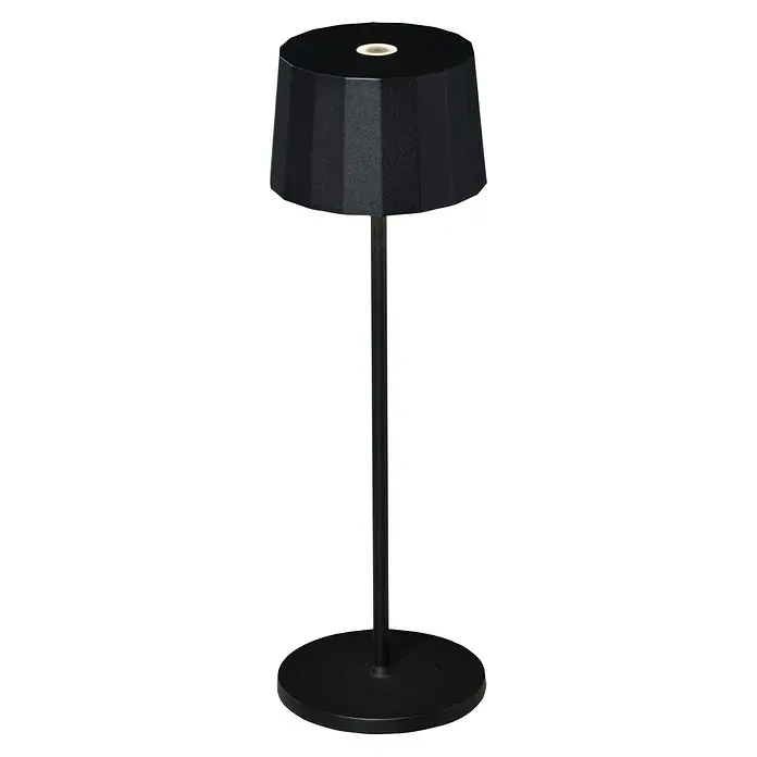 Konstsmide Akku-Tischleuchte Positano - 2,2 W, Schwarz, Warmweiß - Elegante, mattschwarze Tischleuchte mit zylindrischem Schirm und schlankem Ständer, ideal für modernes Ambiente, spendet warmes, indirektes Licht.