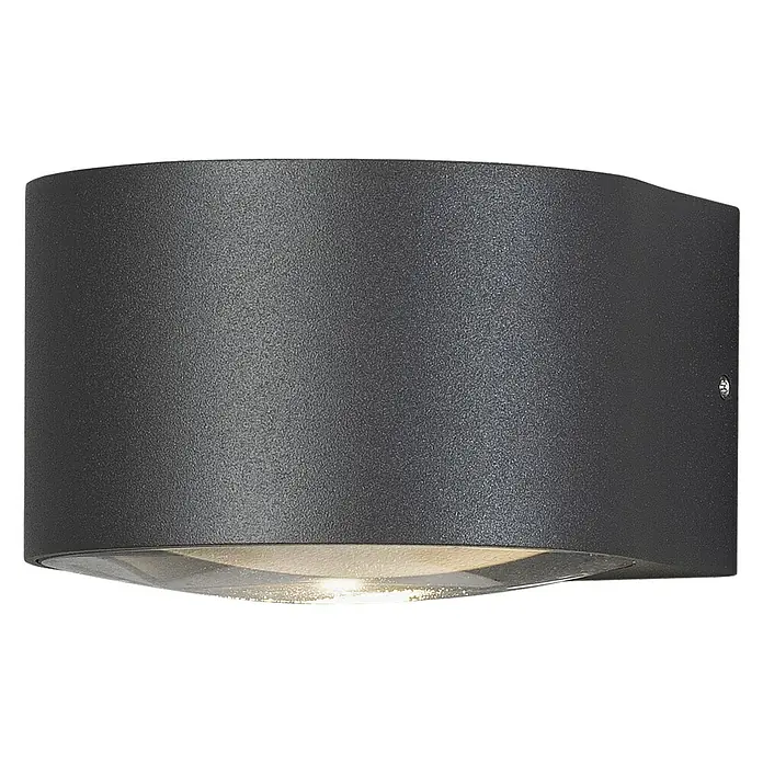 Konstsmide LED-Außenwandleuchte Gela - 12 W, 15,5 x 11 x 6,5 cm, Anthrazit, IP54 - Stilvolle, halbrunde Wandleuchte in Anthrazit für den Außenbereich. Robust und wetterfest, ideal zur Beleuchtung von Fassaden und Wegen.