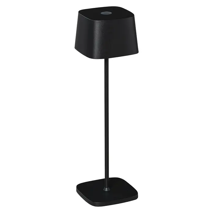 Konstsmide Akku-Tischleuchte Capri - 2,2 W, Schwarz - Elegante schwarze Tischleuchte mit einem quadratischen Lampenschirm und einem schlanken Ständer, die ein modernes und stilvolles Ambiente bietet.