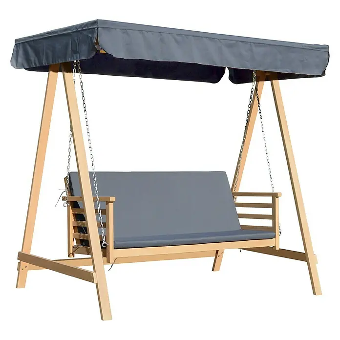 Sunfun Diana Hollywoodschaukel - 217 x 132 x 202 cm, Braun/Grau - Stilvolle Hollywoodschaukel mit grauem Bezug und schützendem Sonnendach für entspannte Stunden im Garten.