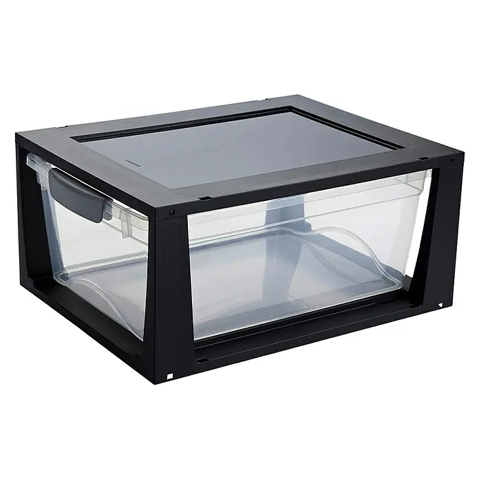 Sunware Schubladenbox Omega - L x B x H: 37,5 x 29,5 x 17,5 cm, Kunststoff, Schwarz/Transparent - Schubladen-Organizer: Ein praktischer Schubladen-Organizer mit transparenten Schubladen und einem schwarzen Rahmen, ideal für die Aufbewahrung im Haushalt.
