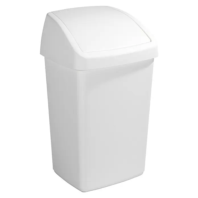Sunware Schwingdeckeleimer Delta - 50 l, Kunststoff, Weiß - Bild einer weißen, eckigen Mülltonne mit Schwingdeckel. Der Abfalleimer ist schlicht und modern gestaltet und eignet sich für den täglichen Gebrauch.