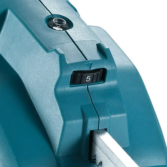 Makita LXT 18V Akku-Kartuschenpresse DCG180ZX - 18 V, Li-Ionen, Ohne Akku - Nahaufnahme eines Makita-Elektrowerkzeugs, das einen schwarzen Geschwindigkeitsregler mit der Zahl „5“ zeigt.