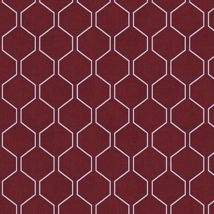 Sunfun Basic-Line Sitzauflage - Weinrot, Hochlehner, L x B x H: 117 x 49 x 6 cm, Materialzusammensetzung Bezug: Baumwoll-Polyester-Mischgewebe - Wiederholendes weißes geometrisches Wabenmuster auf strukturiertem rotbraunem Hintergrund.