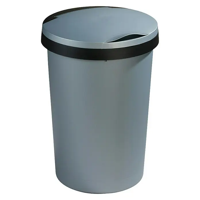Sunware Standard Mülleimer Twinga - 45 l, Metallgrau/Schwarz, Kunststoff - Grauer Abfalleimer mit schwarzem Rand und Deckel, ideal für Büro oder Küche. Praktisch und stilvoll, ein Muss für jedes Zuhause.