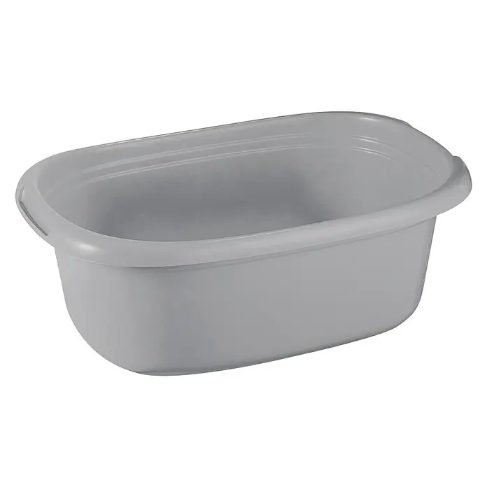 Sunware Wäschewanne Basic - L x B x H: 55 x 38 x 23 cm, Silber - Graue, rechteckige Waschschüssel aus Kunststoff mit abgerundeten Kanten und Griffmulden für einfache Handhabung.