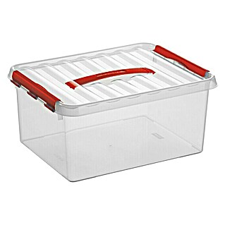 Sunware Aufbewahrungsbox Q-Line (L x B x H: 40 x 30 x 18 cm, Kunststoff, Transparent, Farbe Griff: Rot)