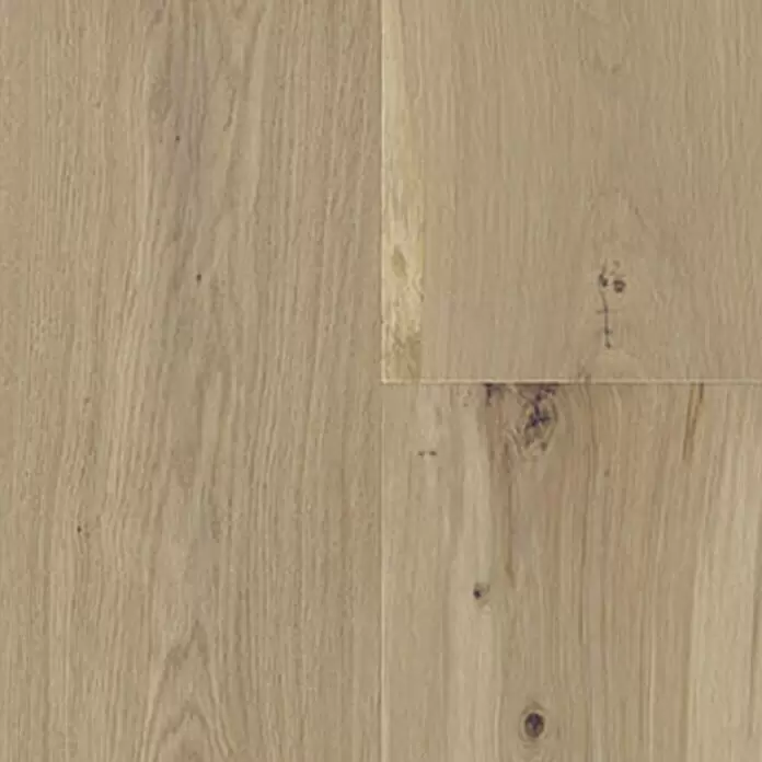 Parkettmuster Eiche Inntal rustikal - 300 x 190 x 14 mm, Landhausdiele - Heller Eichenholzfußboden mit natürlicher Maserung und Ästen.