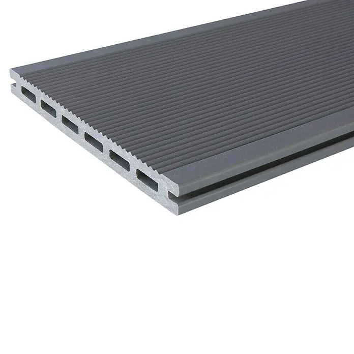 Kovalex WPC-Terrassendiele XL mit Struktur nach Maß - Steingrau, 370 x 19 x 2 cm - Graue Terrassendiele aus Verbundholz mit gerillter Oberfläche und Hohlkammerstruktur für den Außenbereich. Die ideale Bodenlösung für jeden Garten.