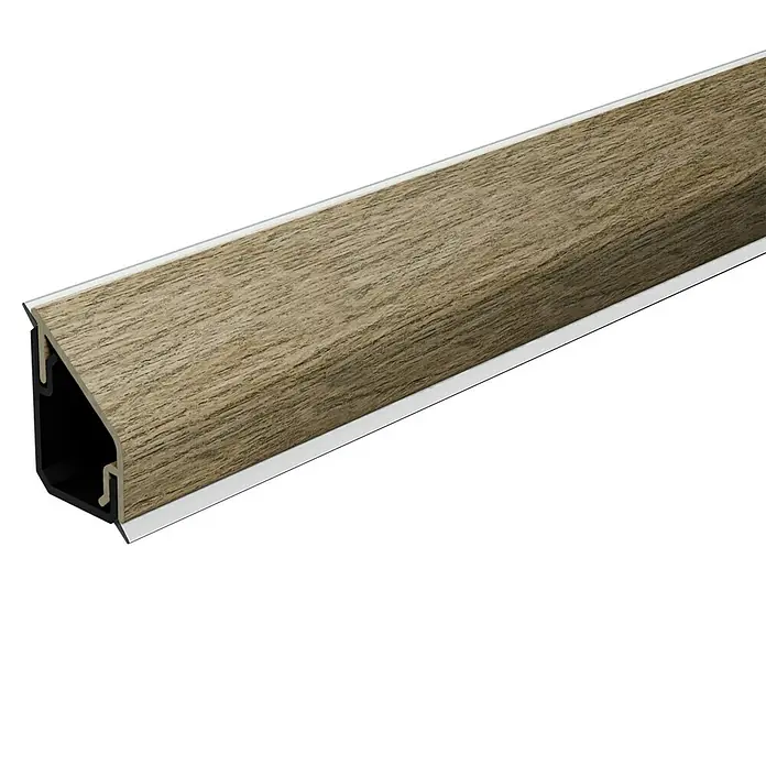 CUCINE Wandabschlussprofil Design 4039 Pati Oak - 64 x 1,6 x 2,4 cm - Profilleiste mit Holzstruktur. Die Leiste hat eine silberne Kante und ist ideal zum Verbergen von Kabeln und zum Schutz der Wand.