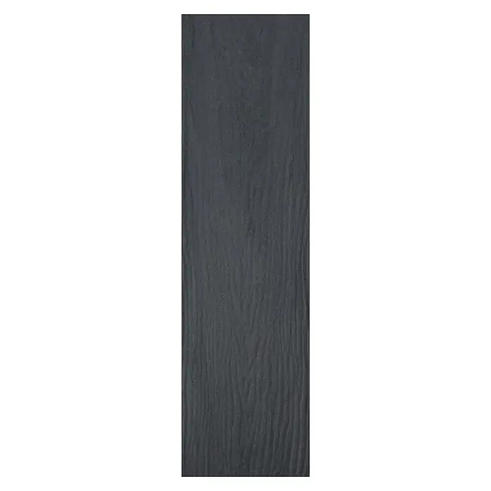 Kovalex WPC-Terrassendiele Massiv mit Struktur nach MaßRäuchereiche, 340 x 14,5 x 2 cm, Mattiert - Detailaufnahme einer schwarzen Holzdiele mit markanter Maserung, ideal für rustikale Innenräume. Robust und stilvoll.
