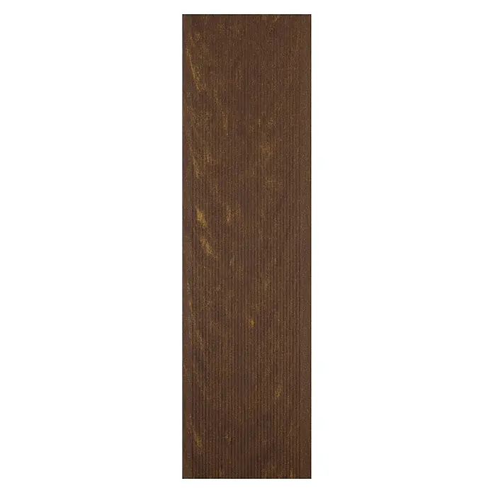 Kovalex WPC-Terrassendiele Massiv mit Struktur nach Maß - Walnuss, 500 x 14,5 x 2 cm - Nahaufnahme einer geriffelten Terrassendiele in Braun- und Goldtönen, ideal für den Außenbereich.