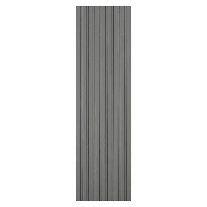 Kovalex WPC-Terrassenpaket Exklusiv - Grau, 3 x 3 m - Nahaufnahme einer grauen WPC-Terrassendiele mit feiner Rillenstruktur, ideal für stilvolle und langlebige Außenbereiche.