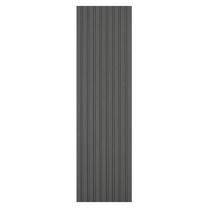 Kovalex WPC-Terrassendiele Exklusiv nach Maß - 600 x 14,5 x 2,6 cm, Steingrau - Graue Wandverkleidung mit vertikalen Rillen, ideal für moderne Innenräume. Strukturierte Oberfläche verleiht Tiefe und Eleganz.