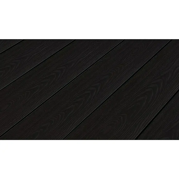 Kovalex WPC-Terrassendiele XL mit Struktur nach MaßGraubraun, Mattiert, 390 x 19 x 2 cm - Dunkelbraunes Terrassendielen-Produkt, das mit einer einzigartigen Holzmaserung eine stilvolle und moderne Atmosphäre im Außenbereich schafft.