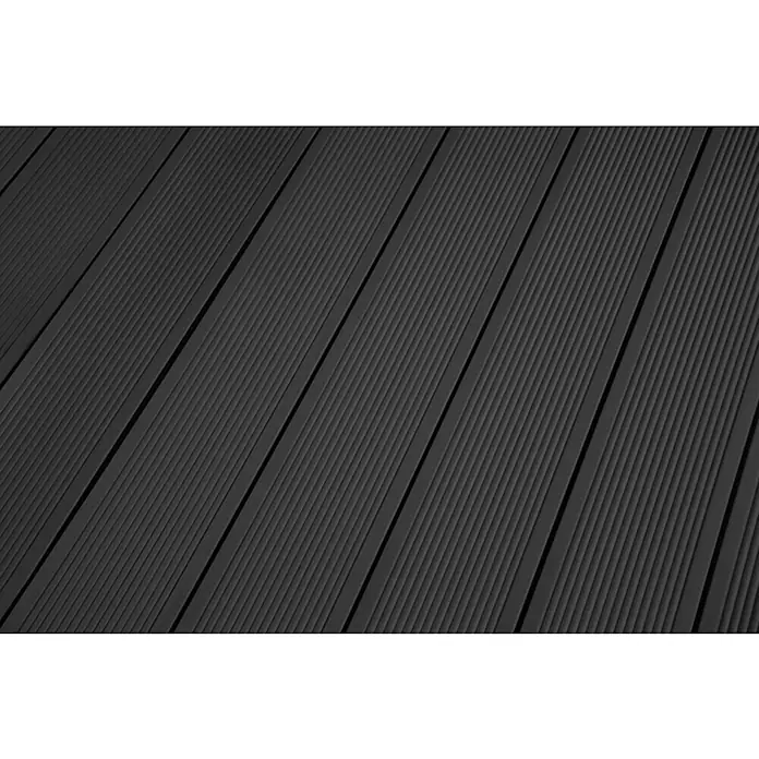 Kovalex WPC-Terrassendiele Exklusiv nach MaßAnthrazit, Mattiert, 330 x 14,5 x 2,6 cm - Schwarze Terrassendielen mit feinen Rillen, die für eine moderne Optik und verbesserte Rutschfestigkeit sorgen. Ideal für Außenbereiche.