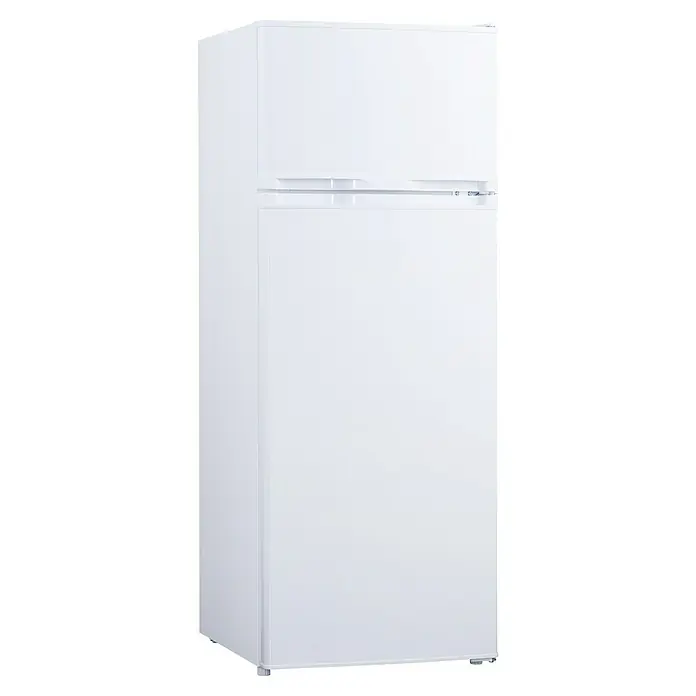 PKM Kühl-Gefrierkombination GK 212 W - Nutzinhalt Gesamt: 206 l, 55,5 x 54,5 x 143 cm, Weiß - Hier ist ein freistehender, weißer Kühlschrank mit Gefrierfach oben, ideal für die moderne Küche. Er bietet viel Stauraum für Lebensmittel.