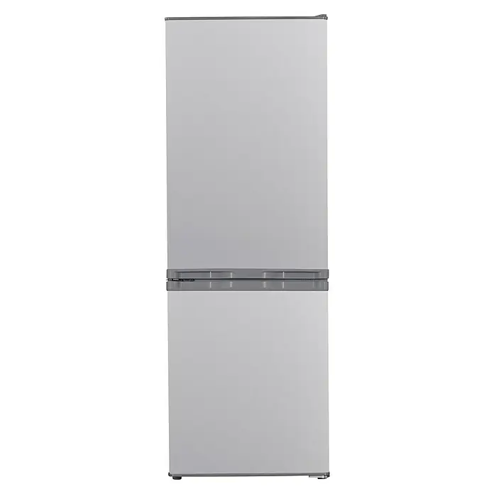 PKM Kühl-Gefrierkombination KG 240 EIX - Nutzinhalt Gesamt: 173 l, 56 x 50 x 142,2 cm, Silber - Ein schlanker, silberner Kühlschrank mit Gefrierfach unten, ideal für moderne Küchen mit begrenztem Platzangebot.