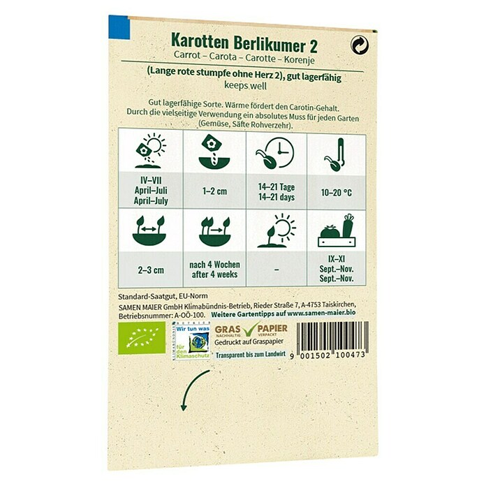 samenmaier Gemüsesamen Bio Karotten Berlikumer 2 (Daucus carota ssp. sativus, Saatzeit: April, Erntezeit: September) | BAUHAUS