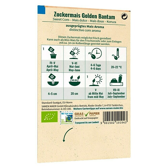 samenmaier Gemüsesamen Bio Golden Bantam (Zea mays convar. saccharata, Saatzeit: April, Erntezeit: Juli) | BAUHAUS