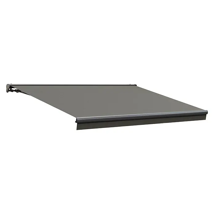 Solid Elements Teilhülsenmarkise Solid 320925 - Dunkelgrau strukturiert, Breite: 5 m, Ausfall: 2,5 m - Bild einer modernen, grauen Markise, die Schatten spendet und vor der Sonne schützt, ideal für Terrasse und Balkon.