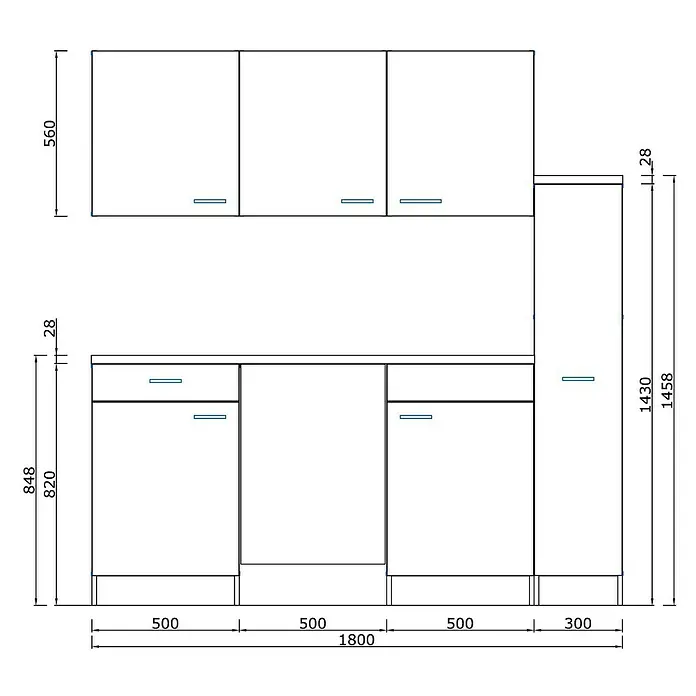 Respekta Cocina compacta Luis - Ancho: 180 cm, Gris, Color del cuerpo: Blanco, Con placa de cocina doble y microondas - Juego de muebles de cocina con armarios bajos, armarios altos y armario columna en un diseño minimalista con líneas limpias y superficies claras.