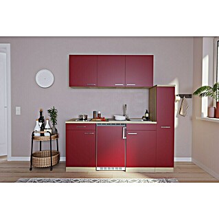 Respekta Kitchenette Luis (Breedte: 180 cm, Rood, Kleur corpus: Sonoma eiken ruw gezaagd, Met glaskeramische kookplaat)