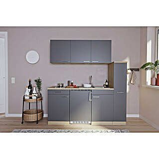 Respekta Kitchenette Luis (Breedte: 180 cm, Grijs, Kleur corpus: Sonoma eiken ruw gezaagd, Met glaskeramische kookplaat)