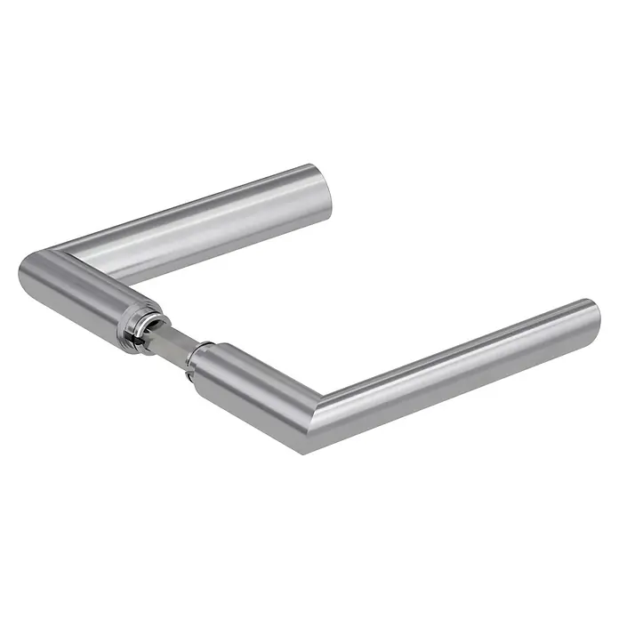 Diamond Doors Modern Drückerpaar South Dakota - Passend für: Glastüren, Edelstahl matt - Nahaufnahme eines Türgriffs aus poliertem Edelstahl mit kantigem Design.