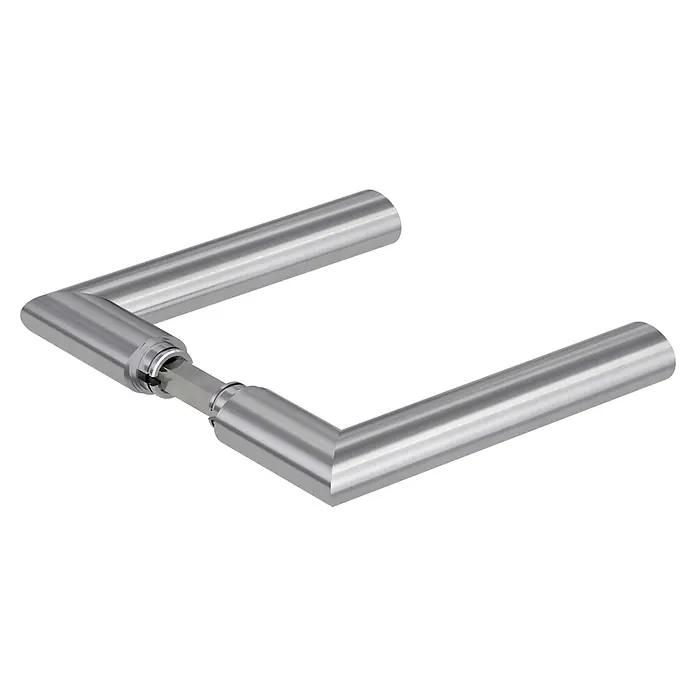 Diamond Doors Modern Drückerpaar Detroit - Passend für: Glastüren, Edelstahl matt - Nahaufnahme eines modernen Türgriffs aus gebürstetem Edelstahl mit klaren Linien und minimalistischem Design.