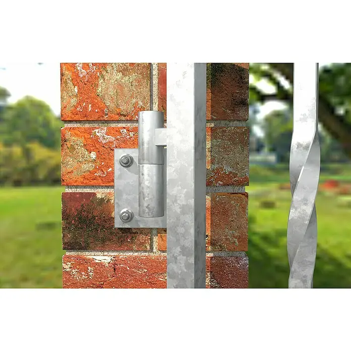 Fischer Anclaje químico FIS PE 300 SF - 300 ml - Primer plano de un poste de valla, sujeto a una pared de ladrillo con pernos, enfatizando la estabilidad y fijación de la valla.